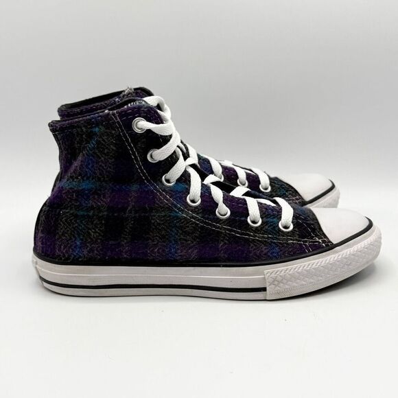 Converse All Star Chuck Taylor Hi Top Purple Blue Plaid Lace Up Sneakers - Big K - Picture 1 of 11